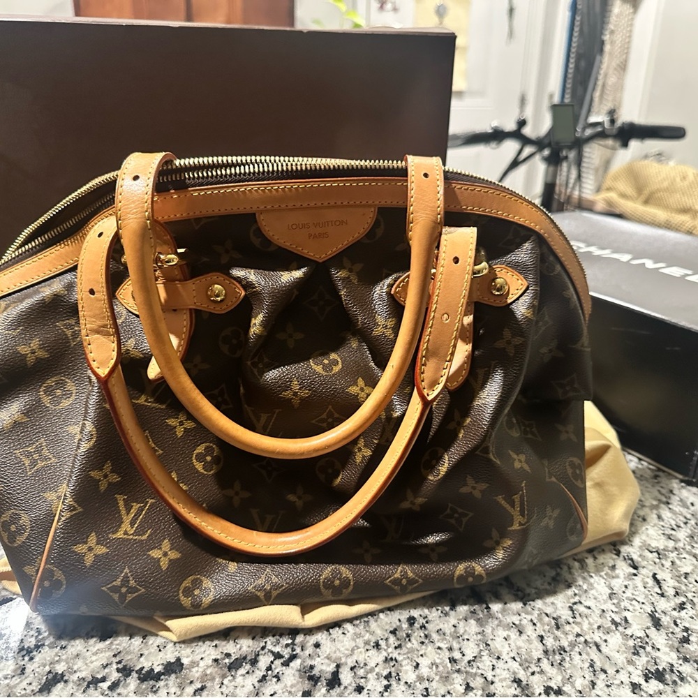Louis Vuitton Brown and Tan Satchel with Iconic Monogram
